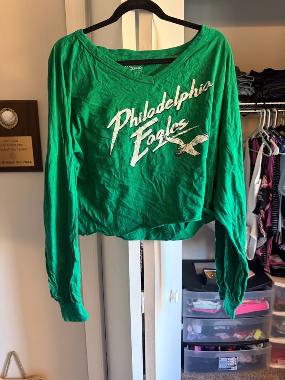 Majestic Green Philadelphia Eagles V-Neck Long-Sleeve Top
